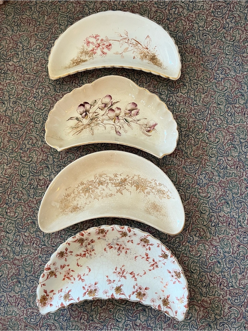 Mismatched Antique Crescent Bone Dishes Set of 4 Victorian/Edwardian Era